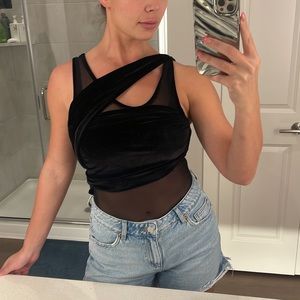 Black Velvet and Sheer Bodysuit